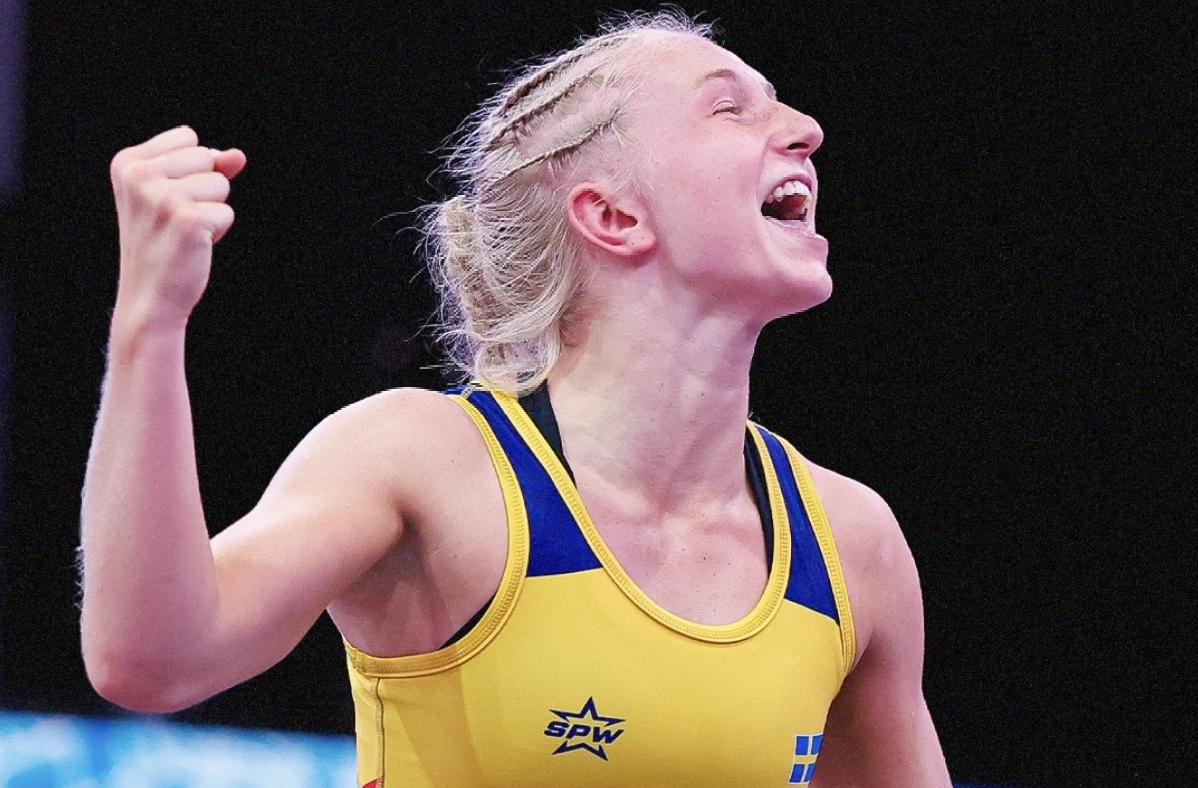 Bild från UWW - Saga Svensson efter bronsmatchen